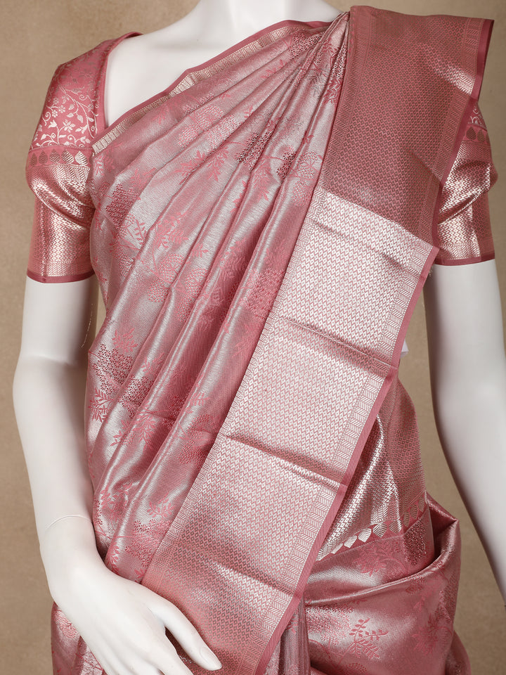 Pink Floral Woven Pure Kanchipuram Silk Saree - Diadem