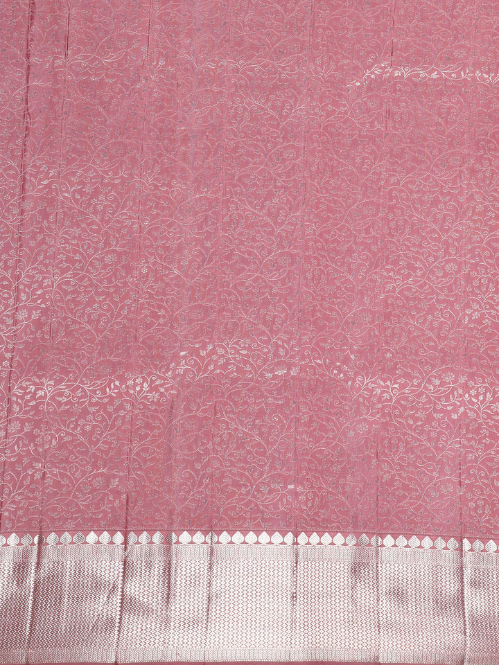 Pink Floral Woven Pure Kanchipuram Silk Saree - Diadem
