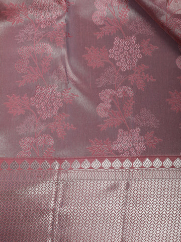 Pink Floral Woven Pure Kanchipuram Silk Saree - Diadem