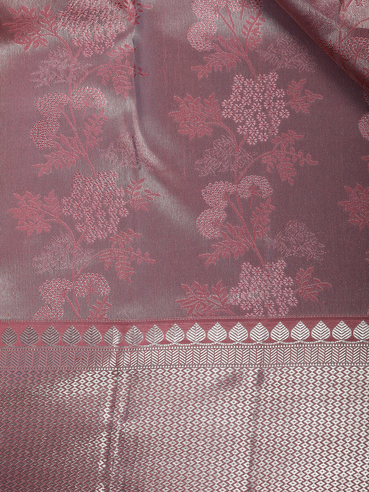 Pink Floral Woven Pure Kanchipuram Silk Saree - Diadem