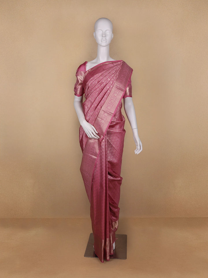 Pink Floral Woven Pure Kanchipuram Silk Saree - Diadem