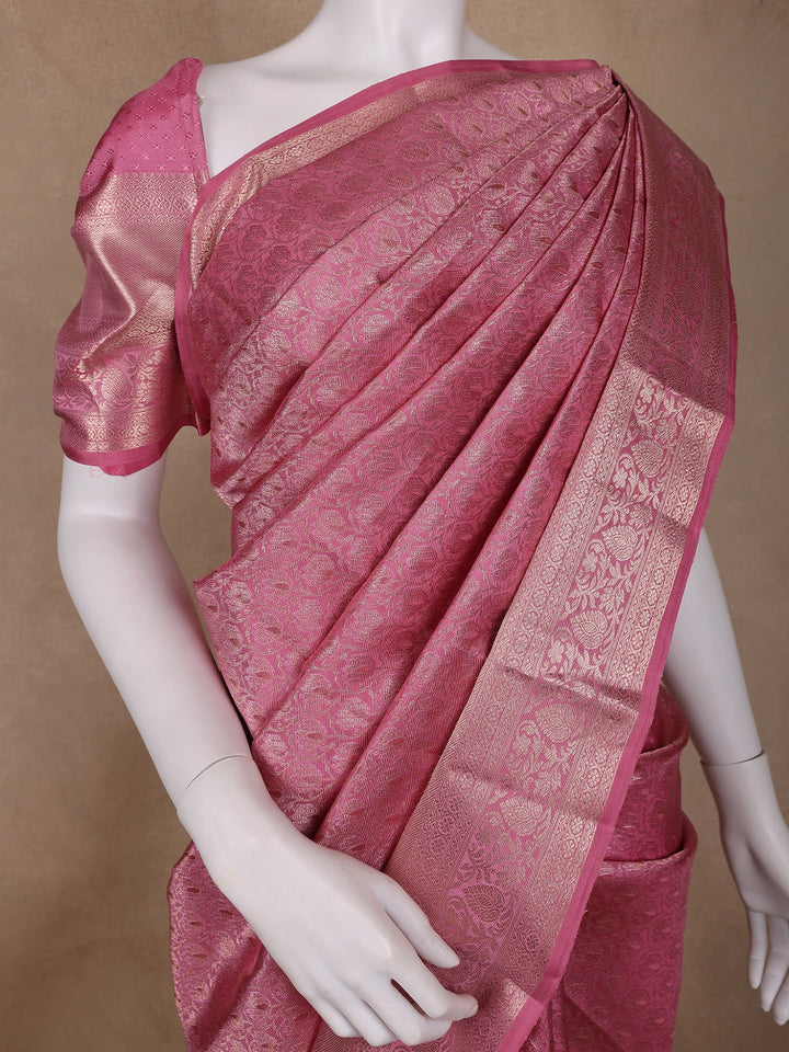 Pink Floral Woven Pure Kanchipuram Silk Saree - Diadem