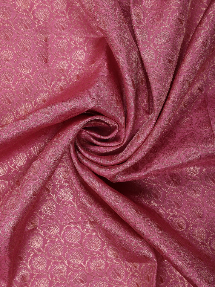 Pink Floral Woven Pure Kanchipuram Silk Saree - Diadem