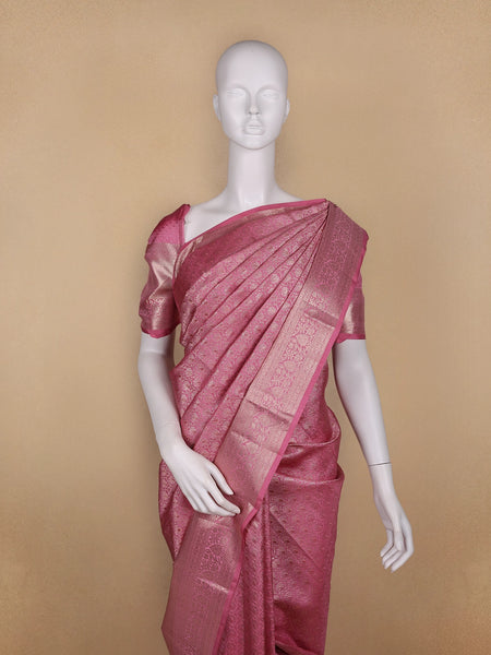Pink Floral Woven Pure Kanchipuram Silk Saree - Diadem