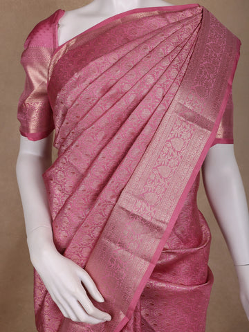 Pink Floral Woven Pure Kanchipuram Silk Saree - Diadem