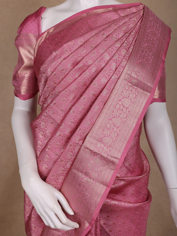 Pink Floral Woven Pure Kanchipuram Silk Saree - Diadem