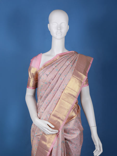 Pink Floral Woven Pure Kanchipuram Silk Saree - Diadem