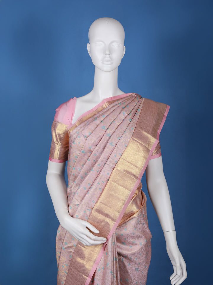 Pink Floral Woven Pure Kanchipuram Silk Saree - Diadem