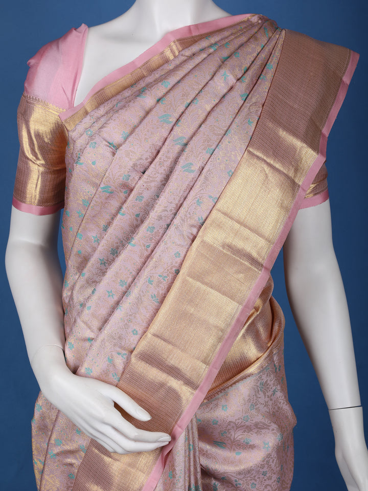 Pink Floral Woven Pure Kanchipuram Silk Saree - Diadem