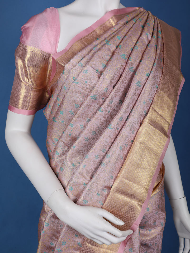 Pink Floral Woven Pure Kanchipuram Silk Saree - Diadem