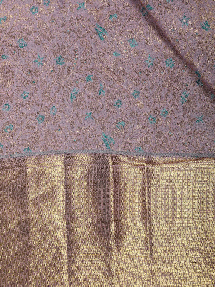 Pink Floral Woven Pure Kanchipuram Silk Saree - Diadem