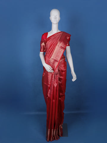 Pink Floral Woven Pure Kanchipuram Silk Saree - Diadem