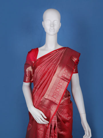 Pink Floral Woven Pure Kanchipuram Silk Saree - Diadem