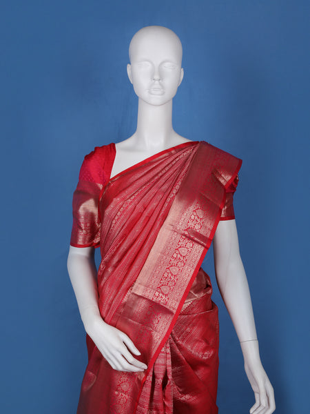 Pink Floral Woven Pure Kanchipuram Silk Saree - Diadem