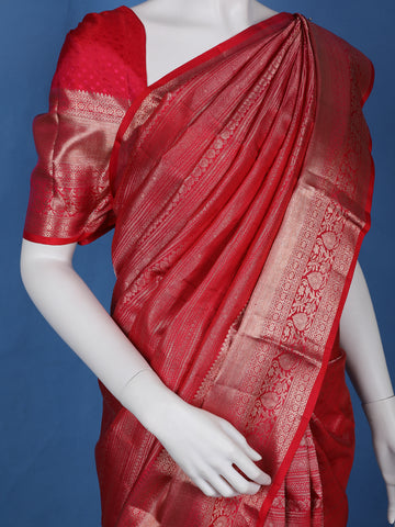 Pink Floral Woven Pure Kanchipuram Silk Saree - Diadem