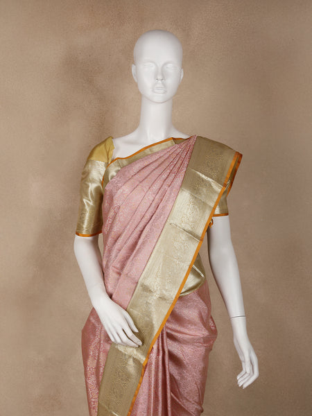Pink Floral Woven Pure Kanchipuram Silk Saree - Diadem