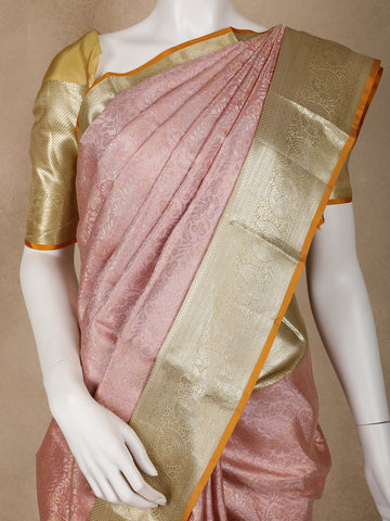 Pink Floral Woven Pure Kanchipuram Silk Saree - Diadem