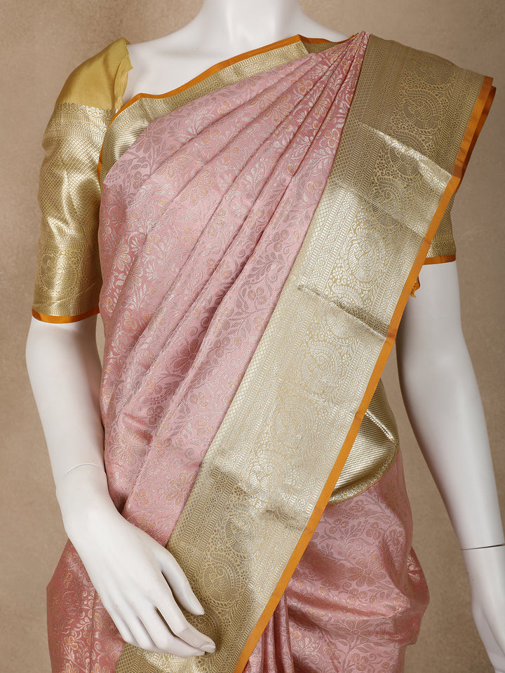 Pink Floral Woven Pure Kanchipuram Silk Saree - Diadem