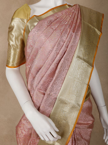 Pink Floral Woven Pure Kanchipuram Silk Saree - Diadem