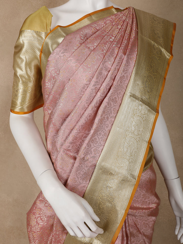 Pink Floral Woven Pure Kanchipuram Silk Saree - Diadem
