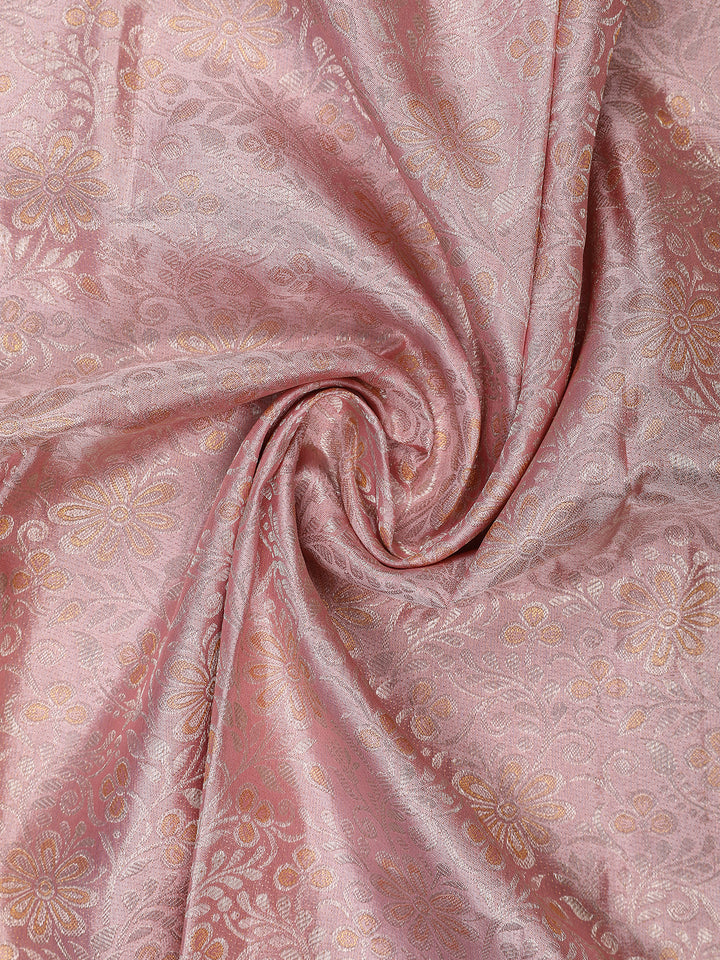 Pink Floral Woven Pure Kanchipuram Silk Saree - Diadem