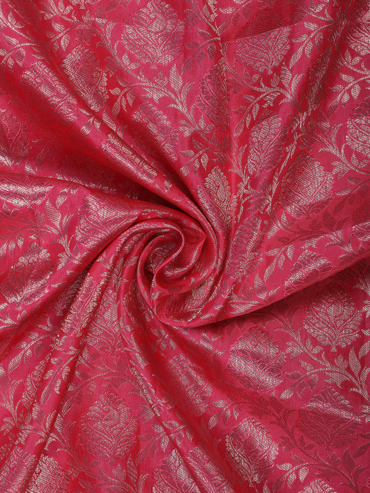 Pink Floral Woven Pure Kanchipuram Silk Saree - Diadem