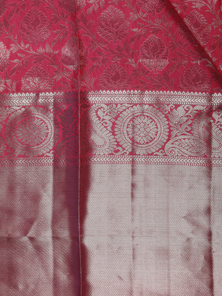 Pink Floral Woven Pure Kanchipuram Silk Saree - Diadem
