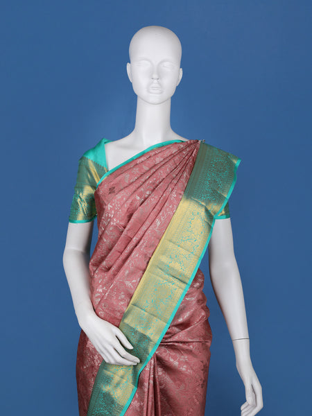 Pink Floral Woven Pure Kanchipuram Silk Saree - Diadem
