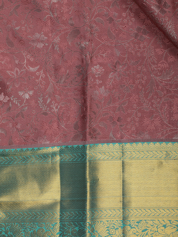 Pink Floral Woven Pure Kanchipuram Silk Saree - Diadem