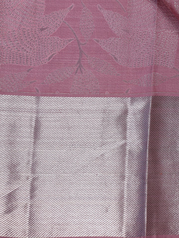 Pink Floral and leaf Woven Pure Kanchipuram Silk Saree - Diadem