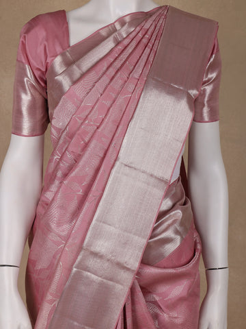Pink Floral and leaf Woven Pure Kanchipuram Silk Saree - Diadem