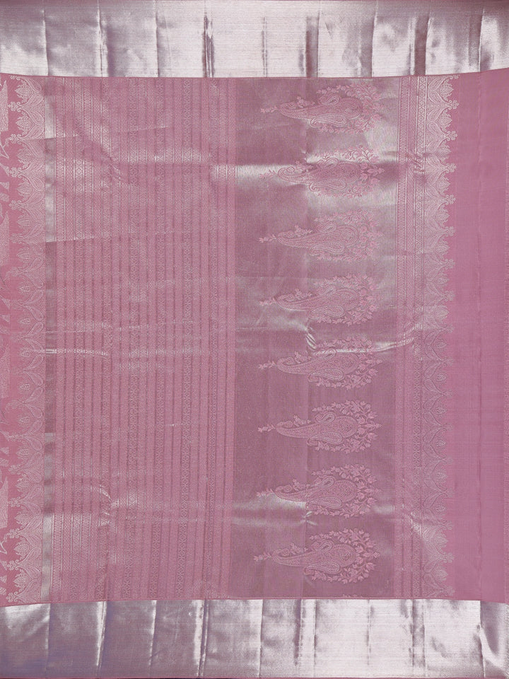 Pink Floral and leaf Woven Pure Kanchipuram Silk Saree - Diadem