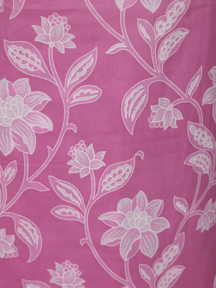 Pink Floral Design Printed Cotton Salwar Suit - Diadem