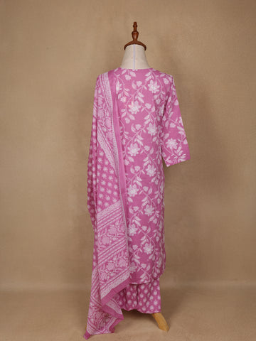 Pink Floral Design Printed Cotton Salwar Suit - Diadem