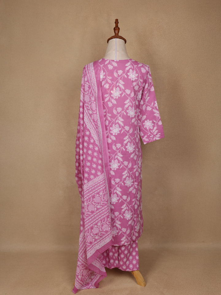 Pink Floral Design Printed Cotton Salwar Suit - Diadem