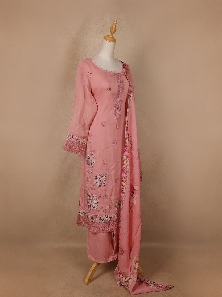 Pink Floral Designed Cotton Salwar Suit - Diadem