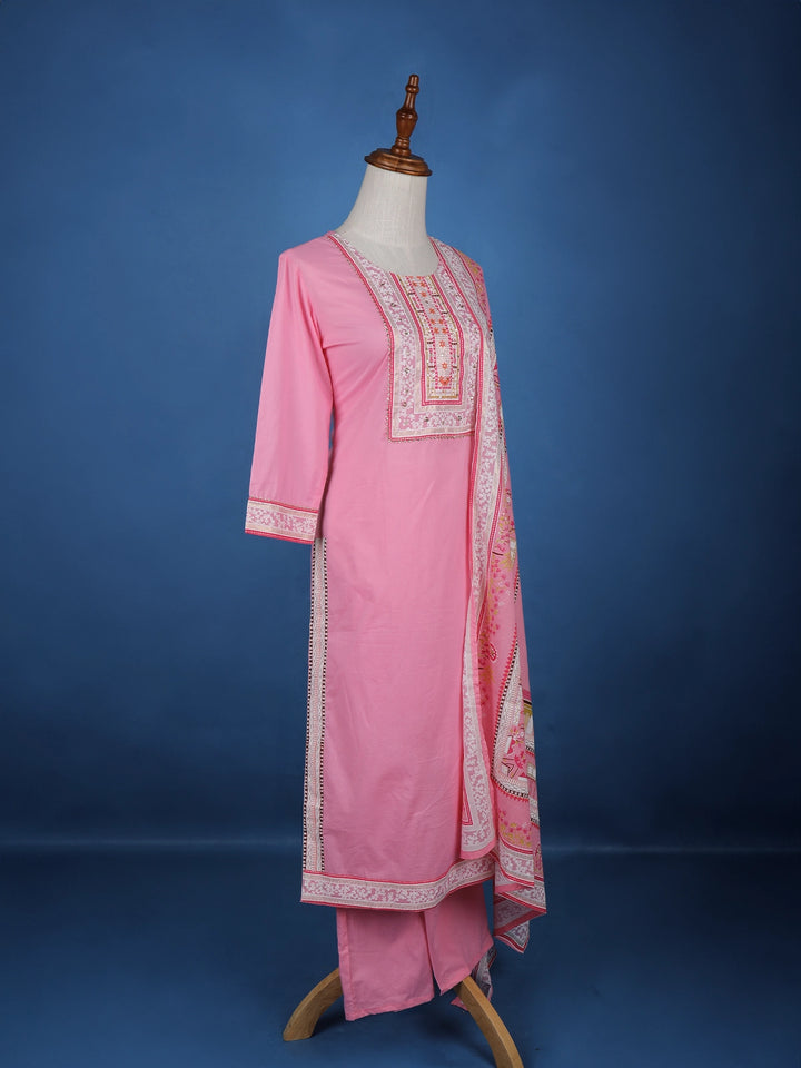 Pink Floral Designed Cotton Salwar Suit - Diadem