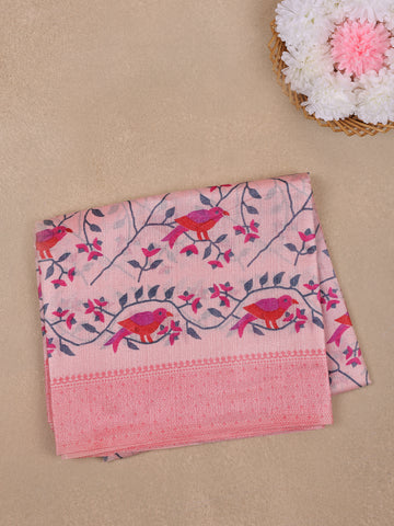 Pink Floral Designed Fancy Cotton Saree - Diadem