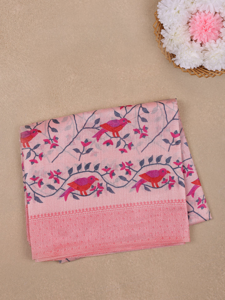 Pink Floral Designed Fancy Cotton Saree - Diadem