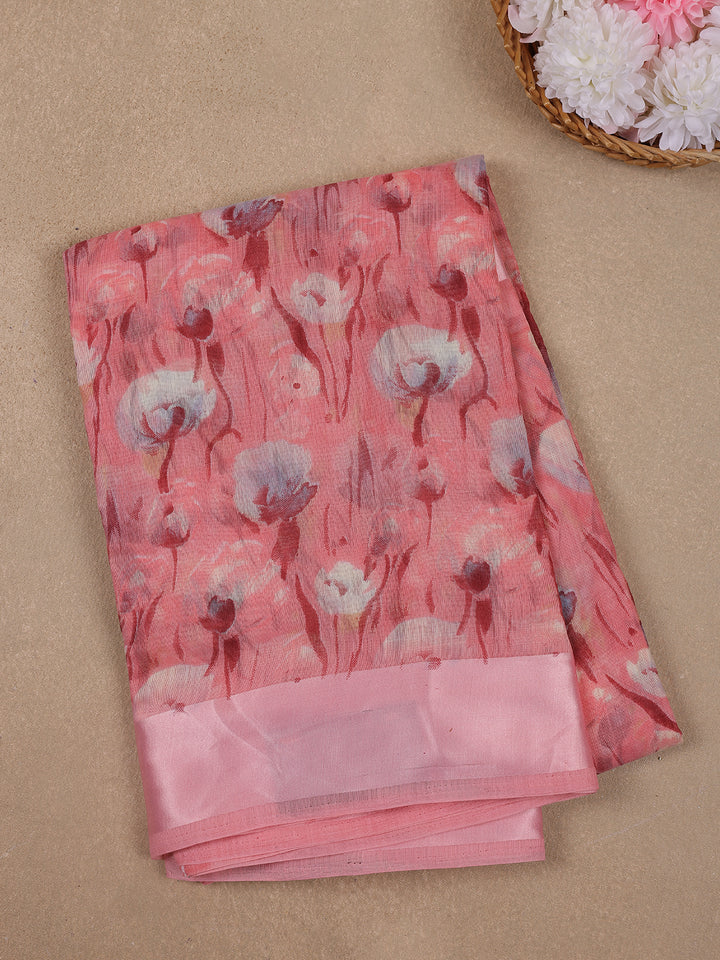 Pink Floral Prints Fancy Georgette Saree - Diadem