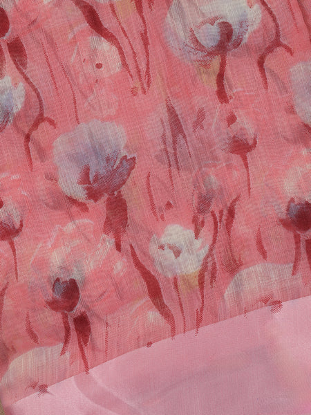 Pink Floral Prints Fancy Georgette Saree - Diadem