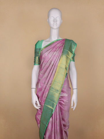 Pink Floral Woven Pure Kanchipuram Silk Saree - Diadem