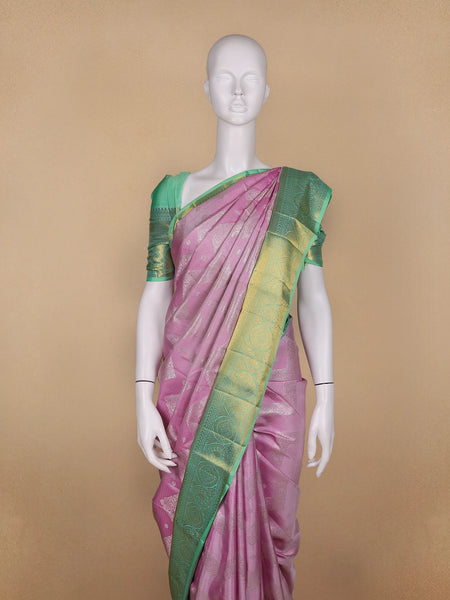 Pink Floral Woven Pure Kanchipuram Silk Saree - Diadem