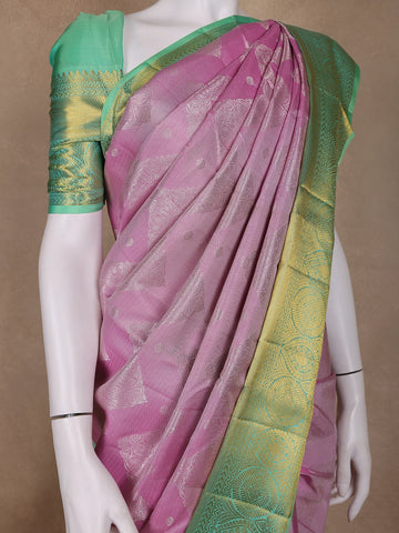 Pink Floral Woven Pure Kanchipuram Silk Saree - Diadem