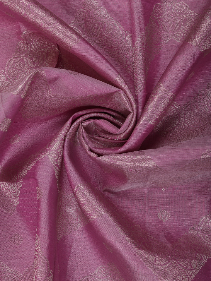 Pink Floral Woven Pure Kanchipuram Silk Saree - Diadem