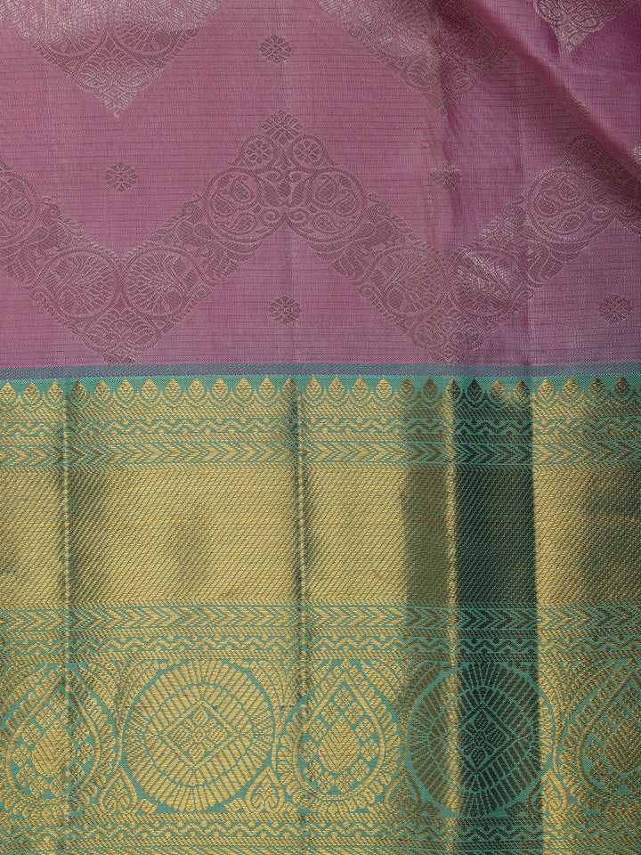 Pink Floral Woven Pure Kanchipuram Silk Saree - Diadem