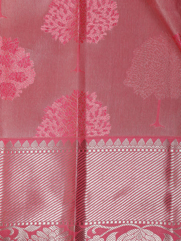 Pink Floral Woven Pure Kanchipuram Silk Saree - Diadem