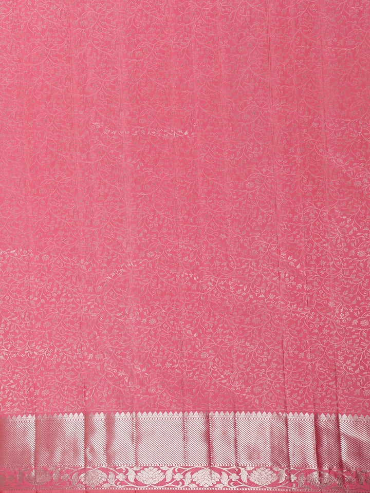 Pink Floral Woven Pure Kanchipuram Silk Saree - Diadem