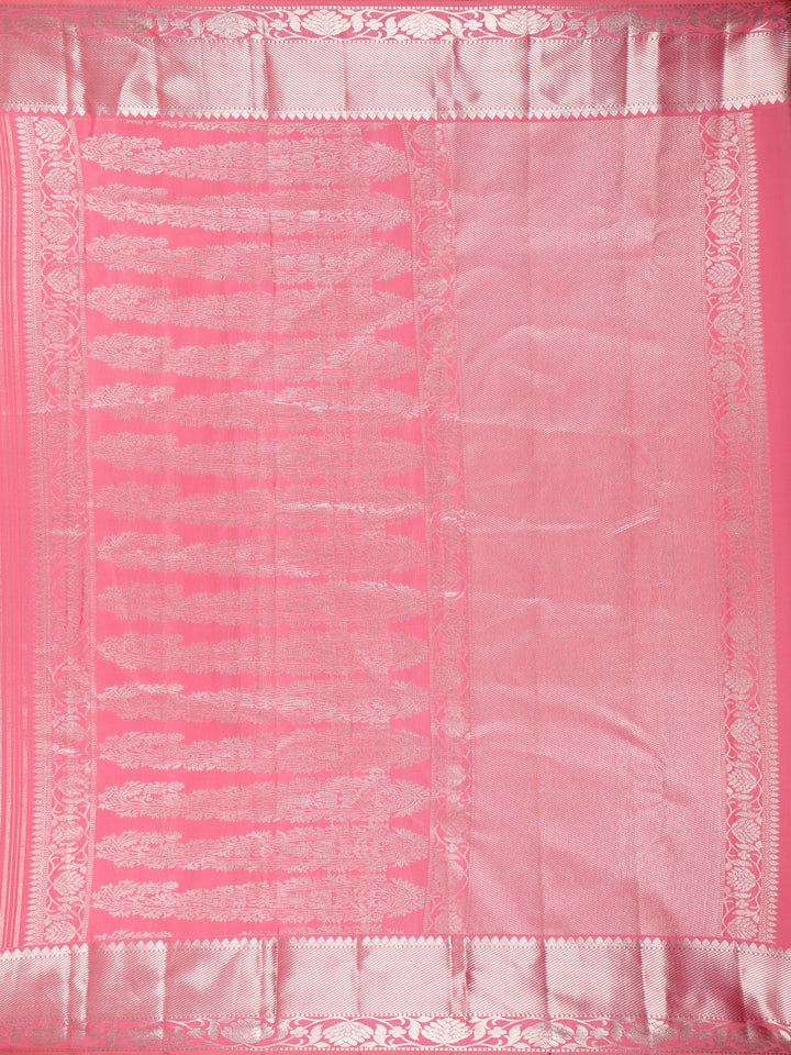 Pink Floral Woven Pure Kanchipuram Silk Saree - Diadem