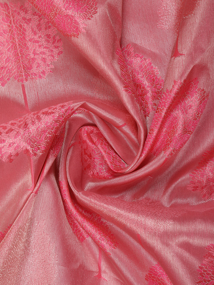 Pink Floral Woven Pure Kanchipuram Silk Saree - Diadem